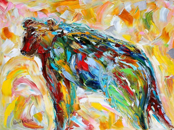 California Bear painting on canvas modern texture impressionism oil palette knife fine art by Karen Tarlton