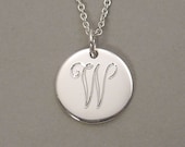 Letter W initial necklace monogrammed pendant personalized sterling silver 1/2 inch round circle disc charm UDLS