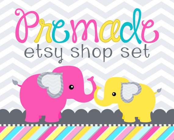 Elephants on Chevron - Premade Etsy Set