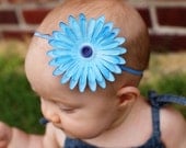 Baby Flower Headband BlueBlue Daisy with matching Vintage Button Center