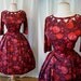 Lovely 1950's red floral print satin new look party dress holiday pin up girl glamour - size Medium