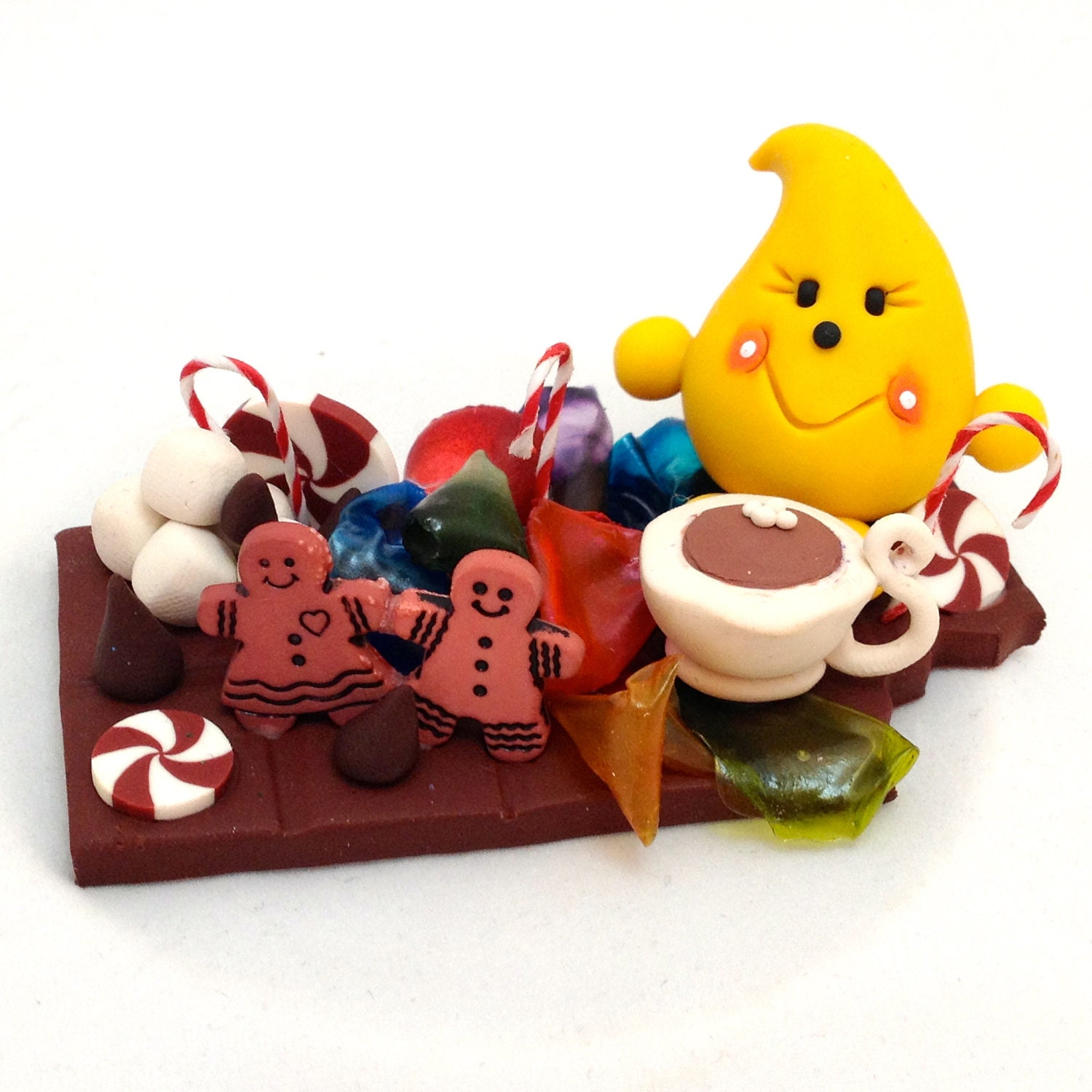 Christmas Candy Parker StoryBook Scene - Polymer Clay Character Figure Sculpture