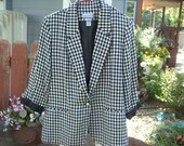 Vtg 1980s Blazer, Houndstooth, Black & White, sz 14 petite