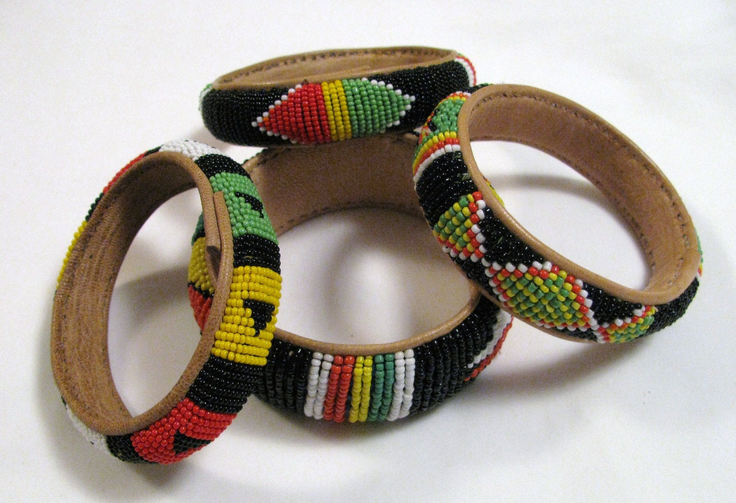 African Leather Beaded Bangle Bracelets