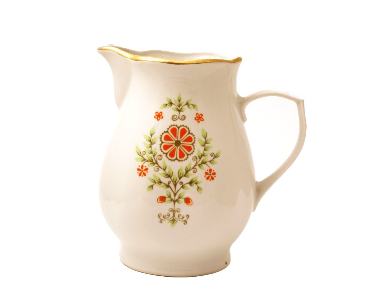 White pitcher, vintage white porcelain pitcher, made in Soviet Union, Latvia
