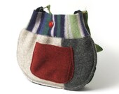 Small Grey, Green & Red Stripe Handbag - Recycled Felt
