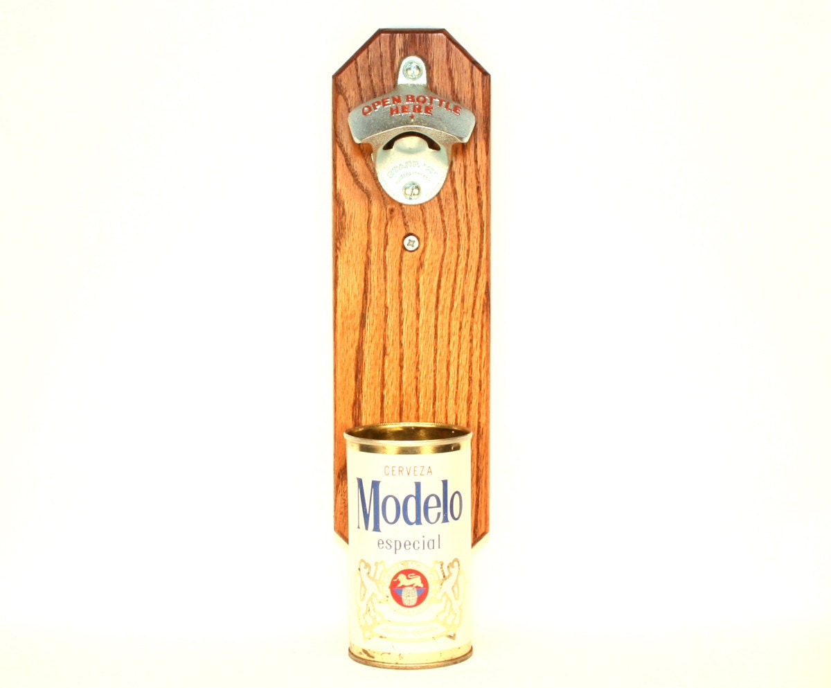 Modelo Wall Mounted Bottle Opener with Vintage Beer Can Cap Catcher