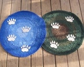 OOAK Custom Made Crochet Tshirt Round Rug with Fuzzy Bear Prints. Upcycled