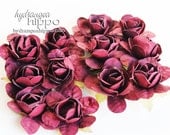 Burgundy Large Roses - Set of 12 on Wire Stem