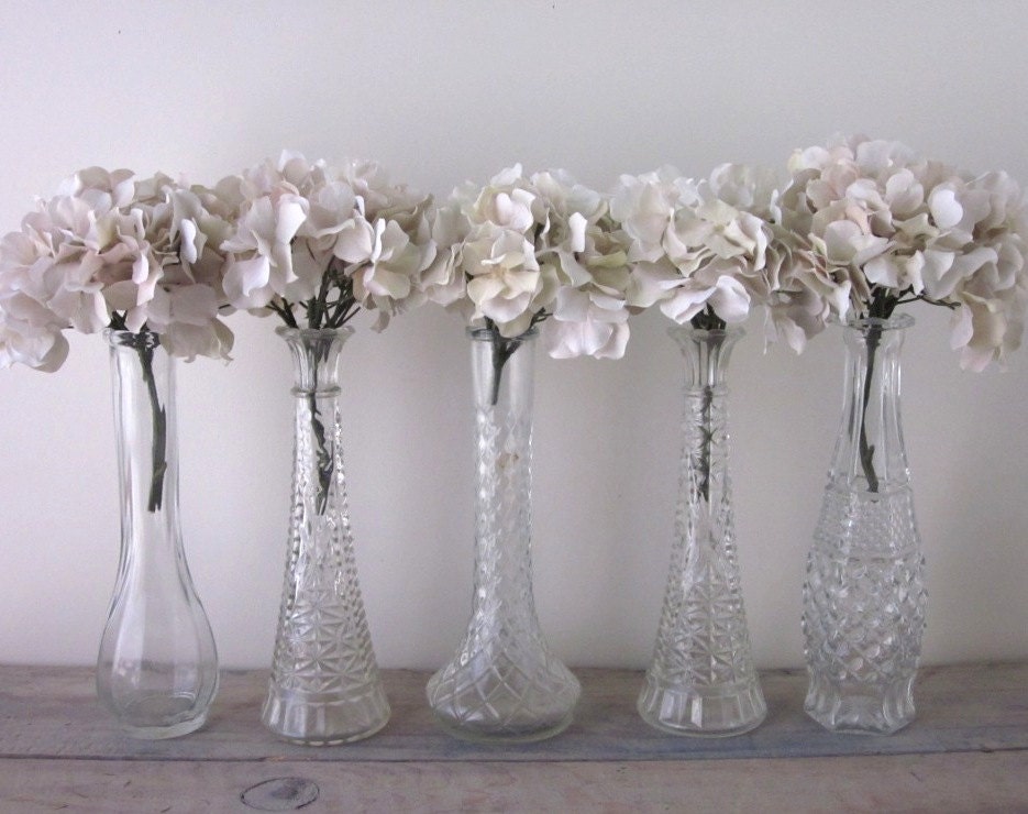 Set of Five Vintage Clear Glass Bud Vases - Instant Collection