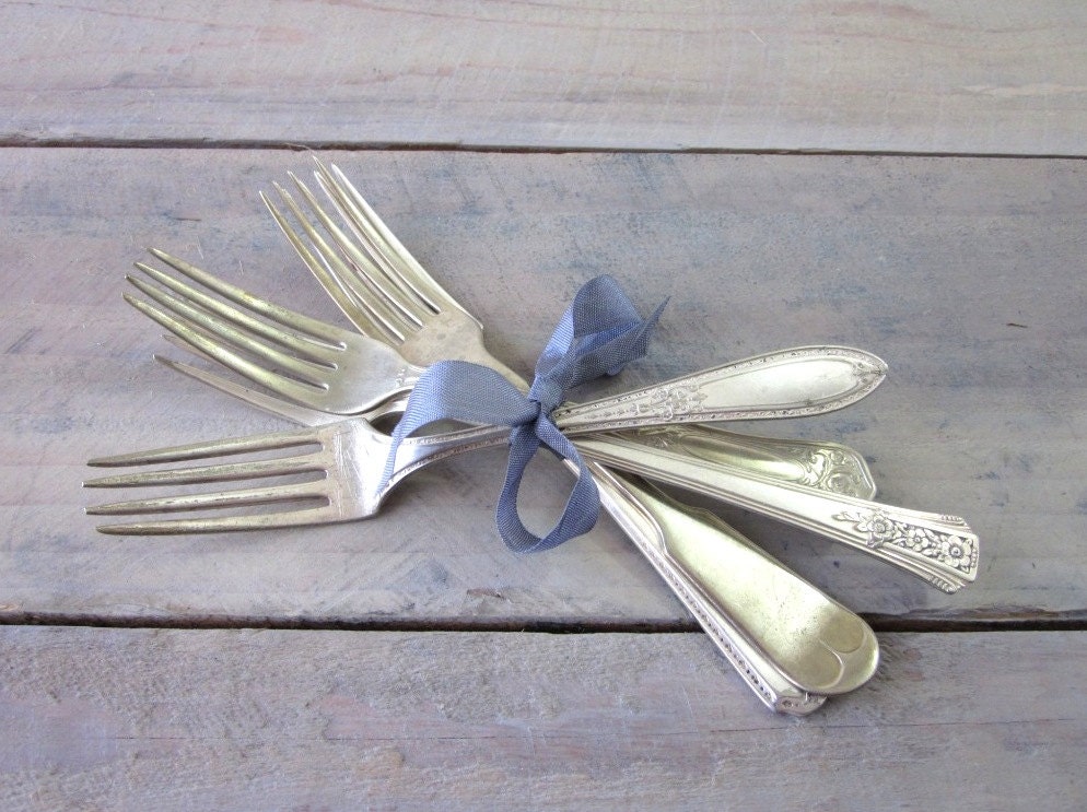 Vintage Mismatched Silver Plate Forks Set of Five