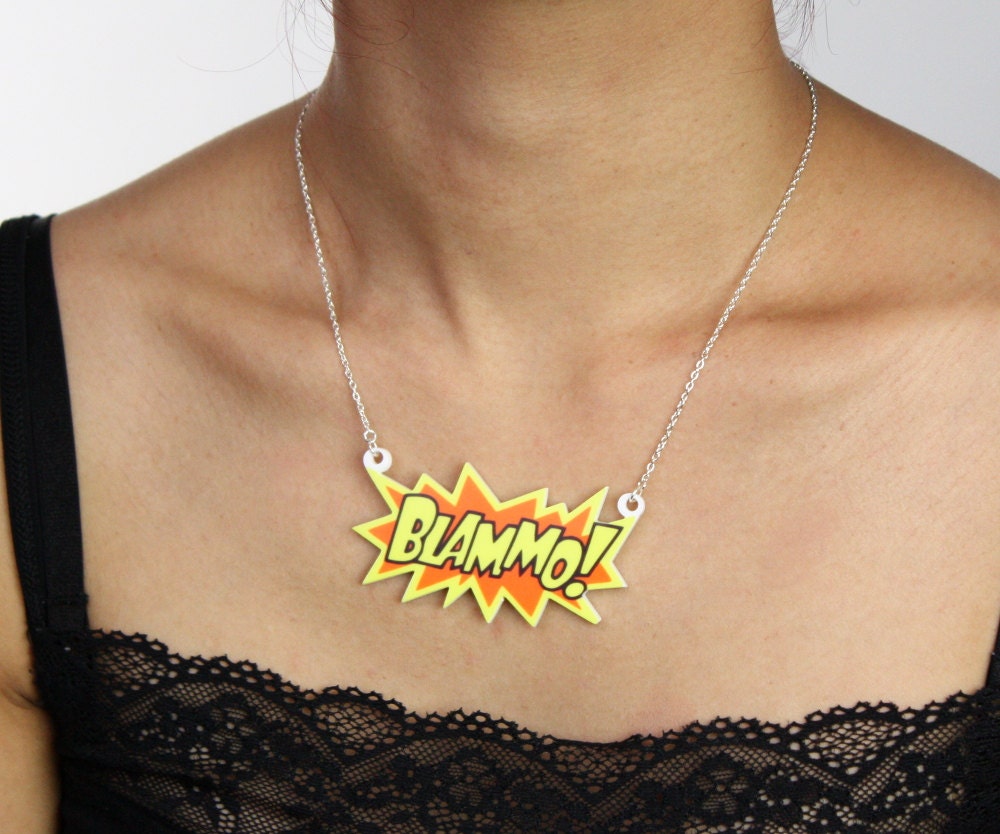 Blammo Comic Blast Necklace, Silver Plated Chain