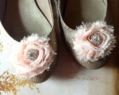 Pink chic blossom shoe clips in new vintage rose,hot pink,  vintage pink, salmon, pale pink with rhinestone centers. French romance.