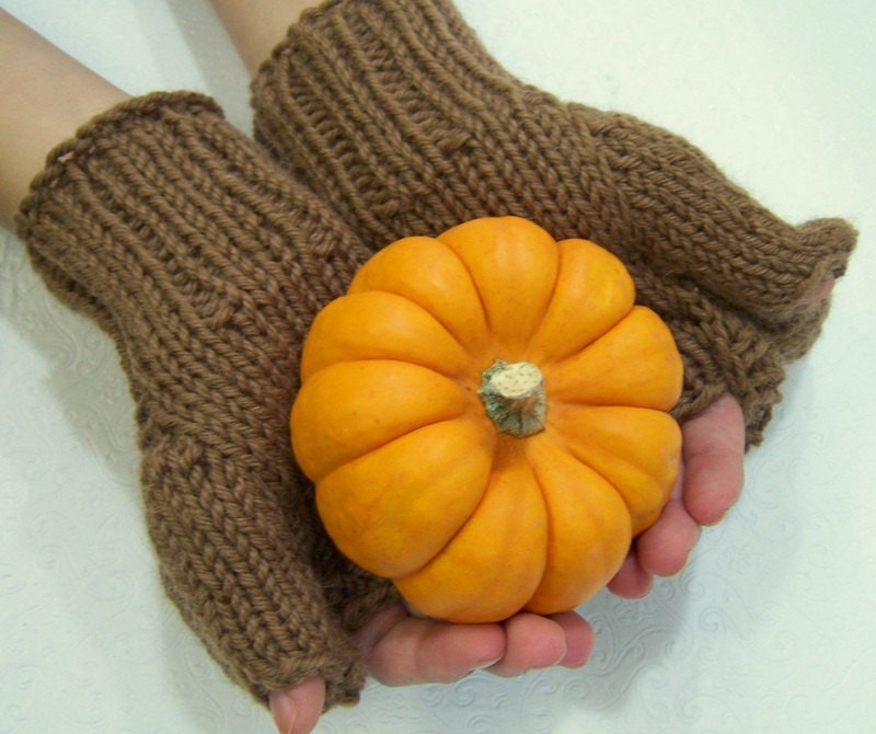 Convertible Texting Mittens, Knit Mittens, Fingerless Mittens, Knit in Caramel Brown Wool Alpaca