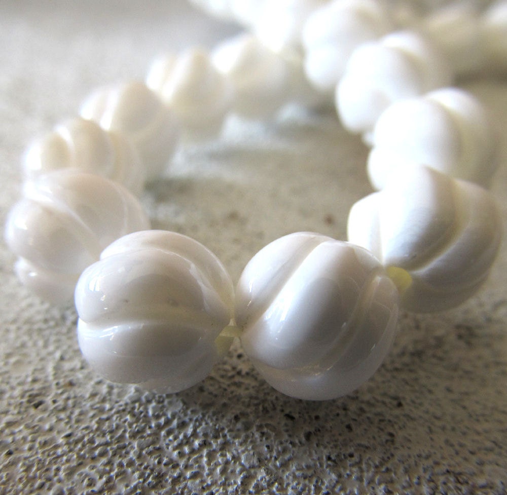 Clam Shell Beads 10mm Opaque Cloud White Swirl Carved Australian Rounds - 8 Pieces