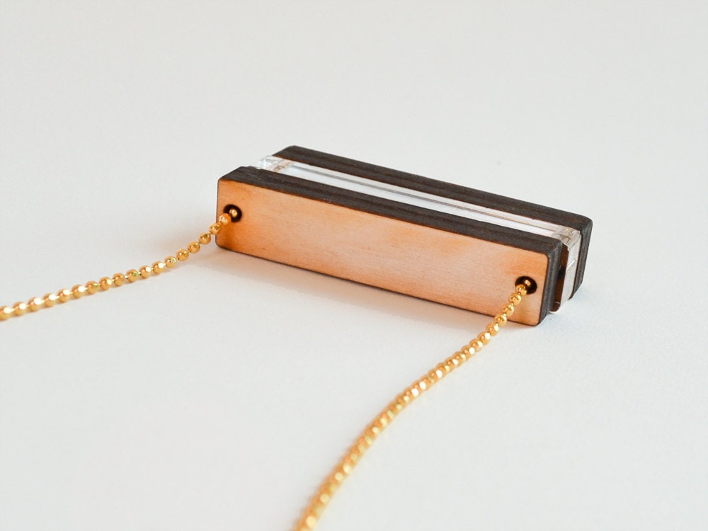 Wood Bar Necklace - Lasercut Beads - Wood Jewelry - Fall Fashion