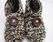 Crochet Slippers in Brown and Tweed Size Small