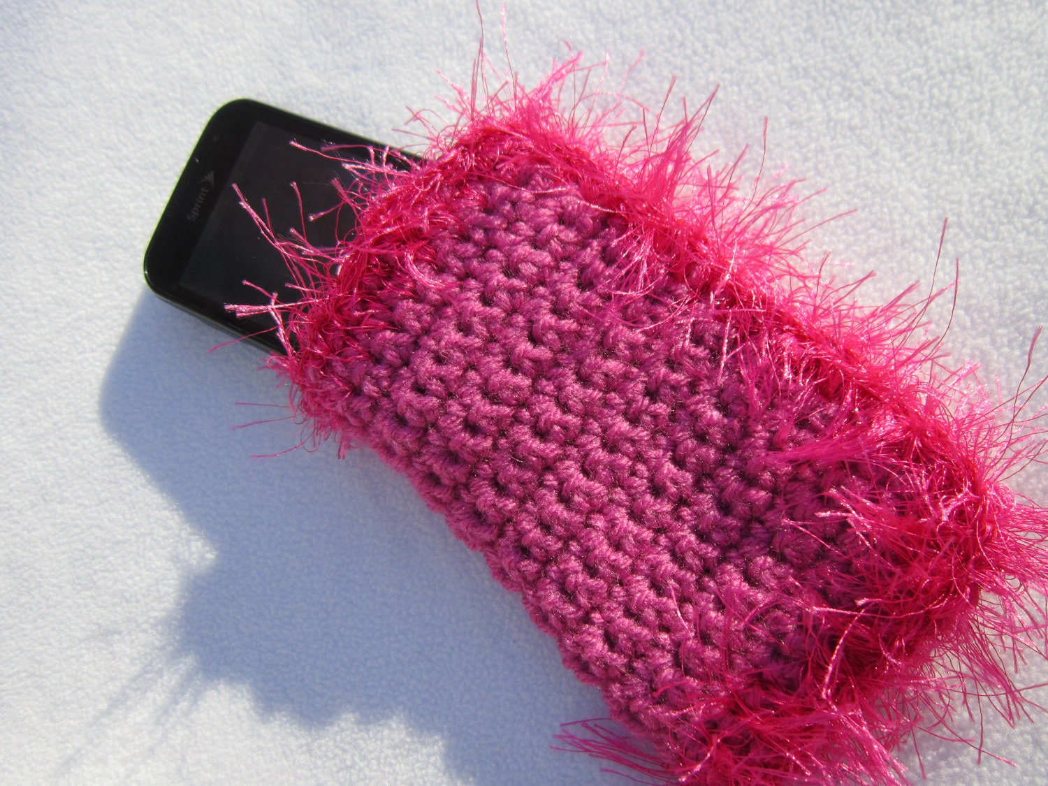 Pink Furry Crocheted Cell Phone Case