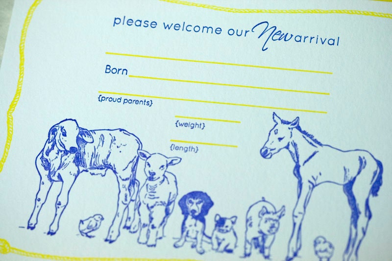 Letterpress Baby Announcement - Barnyard -Fill In