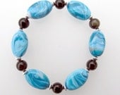7 1/2 inch Stretch Bracelet - Handmade Polymer Clay Beads - Turquoise Blue and Gold Sheen Obsidian