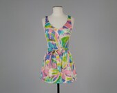 Vintage 1980s bright swimsuit with waist tie