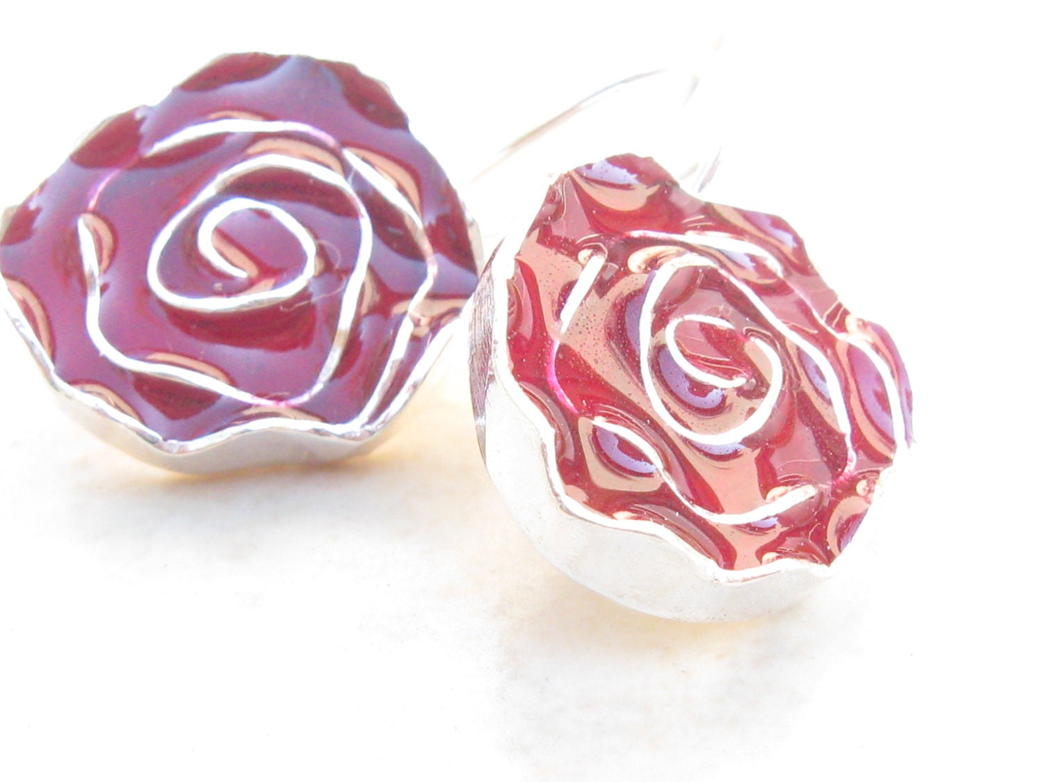 Red Erraings Silver Red Rose Earrings