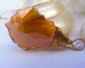 Golden Orange Copper  Pendant Crystal Baroque Swarovski 24k Gold Vermeil Wire Wrapped Coiled Necklace