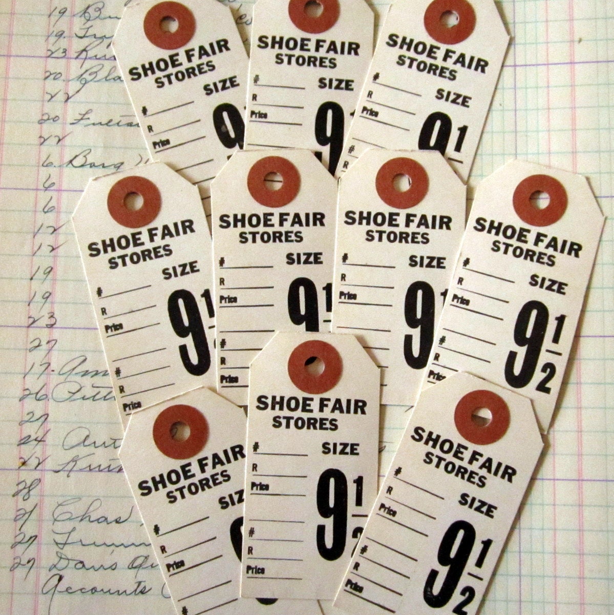 Lot of 10 Vintage White Shoe Shop Tags
