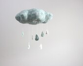 Ice Storm Cloud Mobile - minimalist fabric sculpture for baby nursery decor in silver grey, ice blue, mint green and white