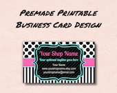 DIY Printable Business Card Design.  Black and White, Pink and Blue.  Stripes and Polka dots. Calling card, mommy card.