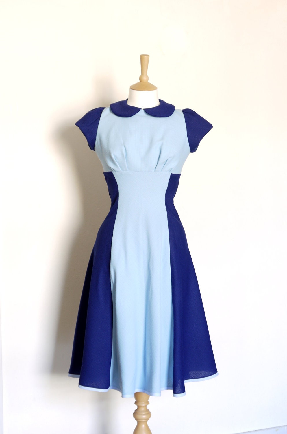 Indigo and Sky Blue Panelled High Waisted Tea Dress- Made to Measure