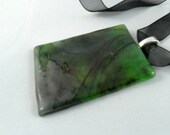 mossy green and red fused glass pendant