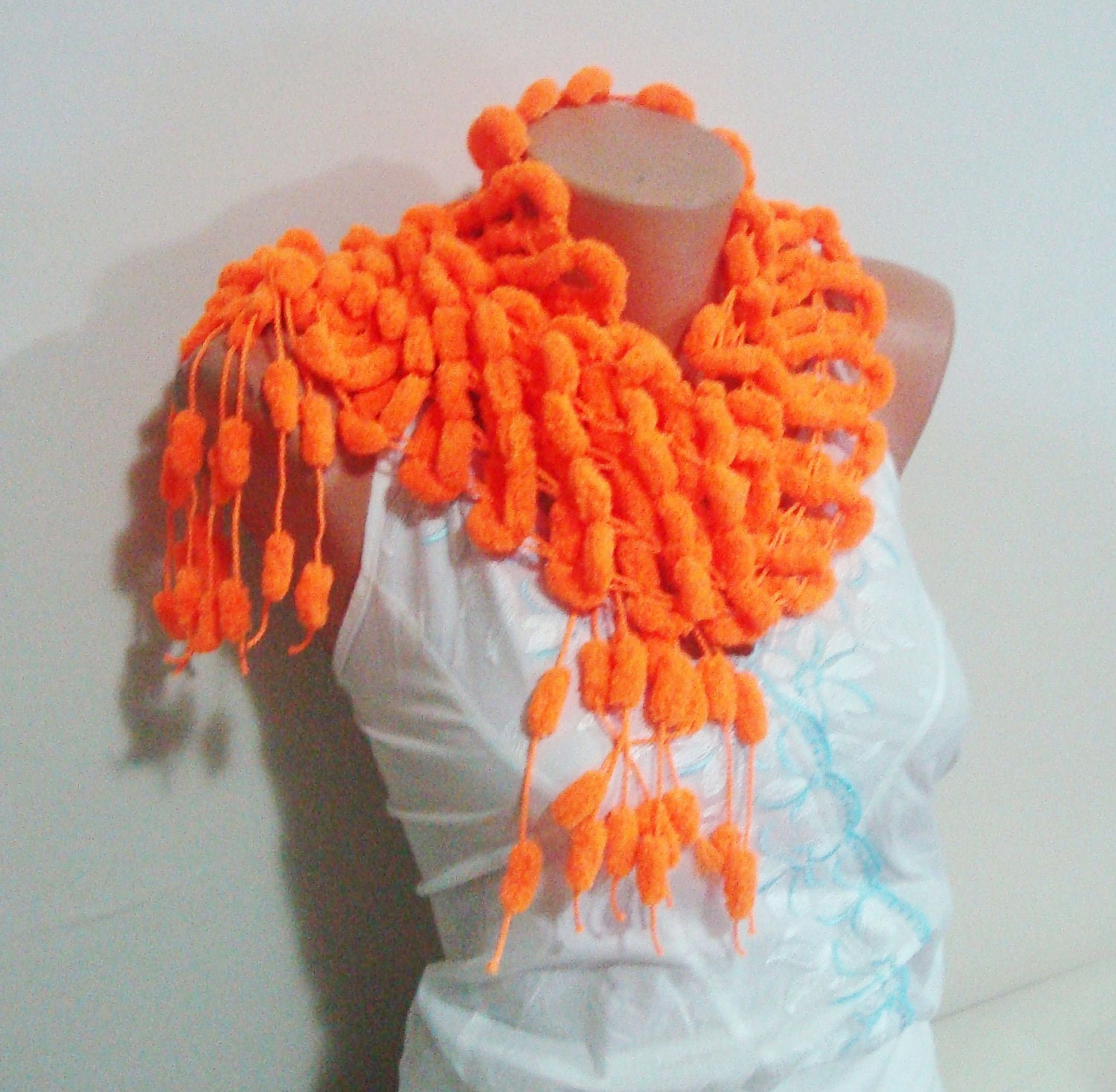 Pom Pom Scarf Womens Scarf Orange Scarf Winter Fashion Accessories