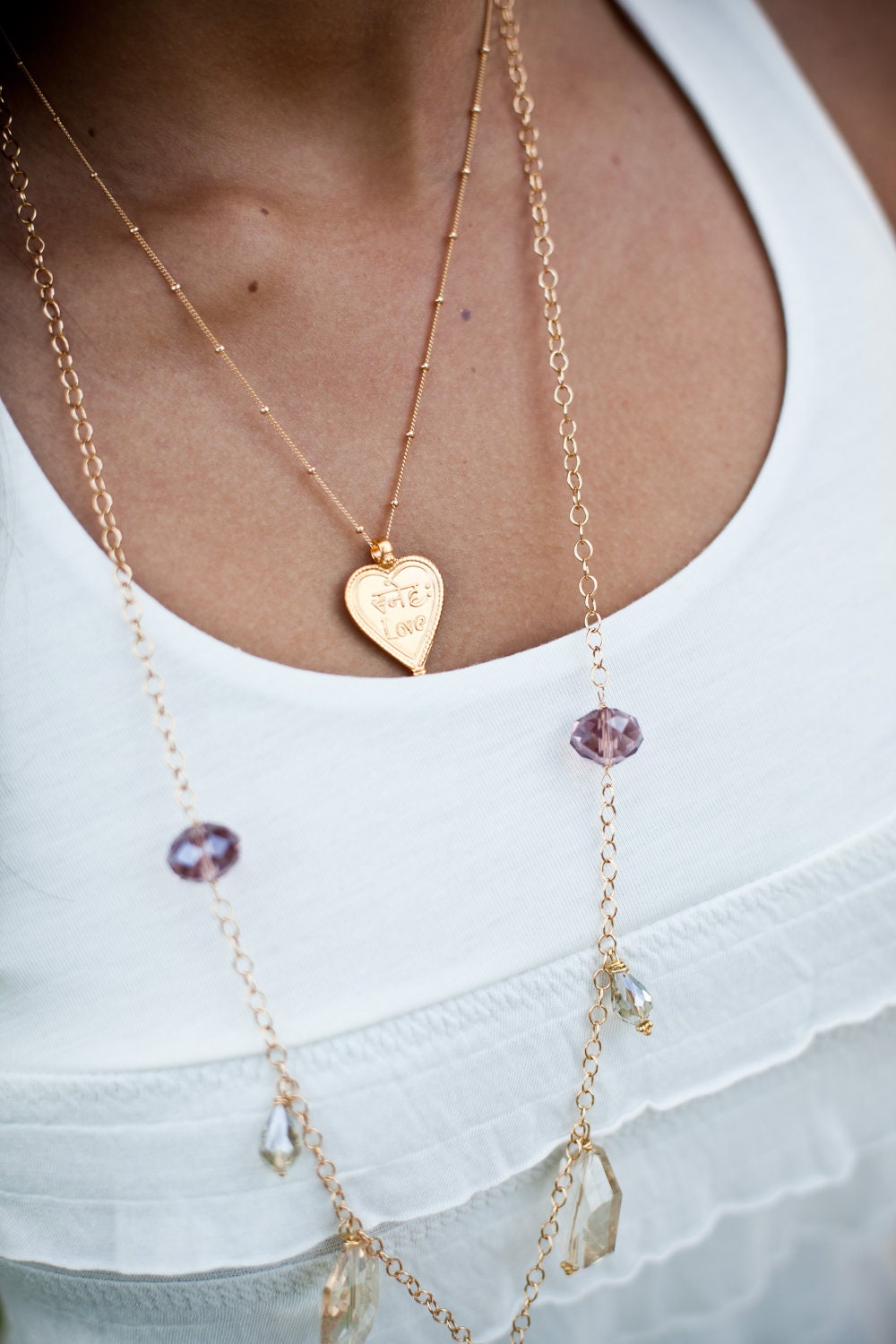 Gold Heart Pendant with Love in Sanskrit
