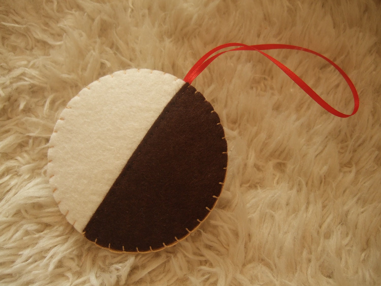 Felt Christmas Ornament - Black and White Cookie - Half Moon Cookie - Personalized on back