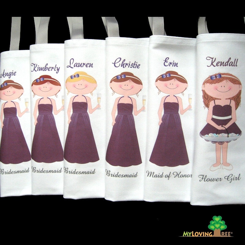 Personalized bridesmaids gifts bags wedding or bridal shower party or unique wedding give away favors totes