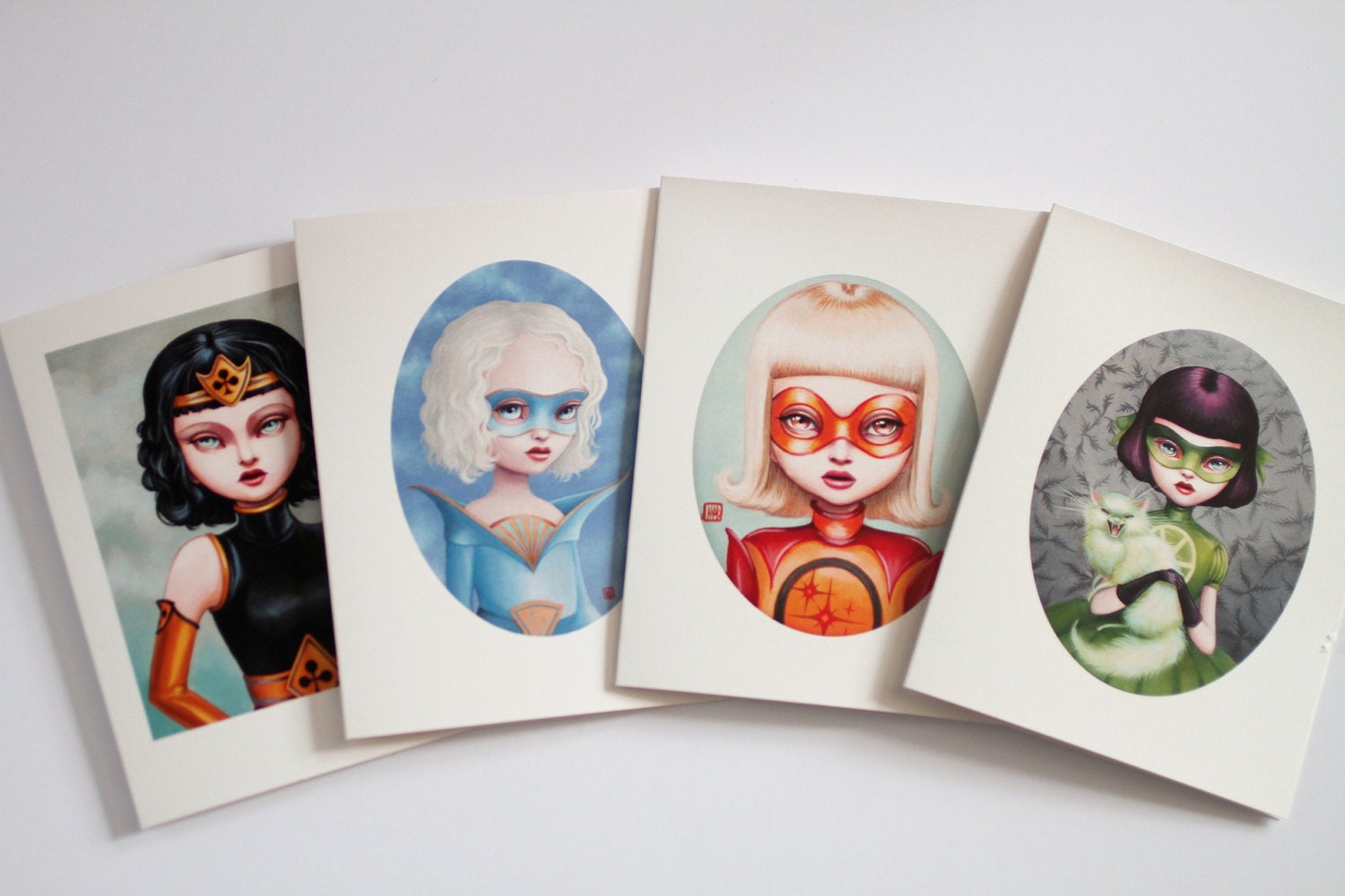 Girl Wonders - Set 2 - 4 blank super girl notecards- by Mab Graves - for your little Super Hero