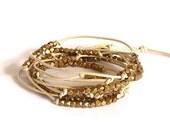 Knot Bracelet with Brass Nuggets on Opal White Leather Cord
