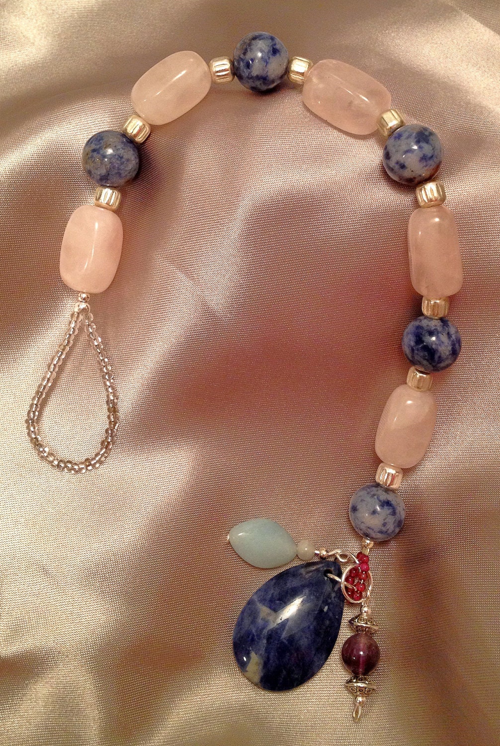 Denim Lapis, Rose Quartz and Sodalite Gratitude Meditation Beads