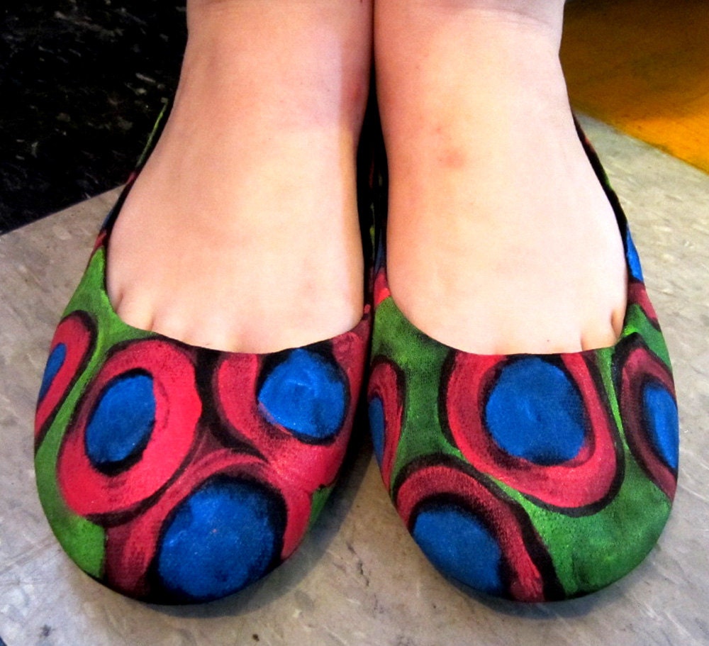SALE Hand Painted Fabric Flats sizes 8 9 10 11