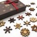 Mini Wooden Snowflake Ornament Gift Box. Rustic Handmade Designs Laser Cut from Sustainable Harvest Wisconsin woods.