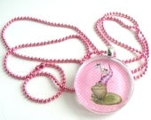 Pink Frog Necklace Glass Jewelry Kids Whimsical Jewelry