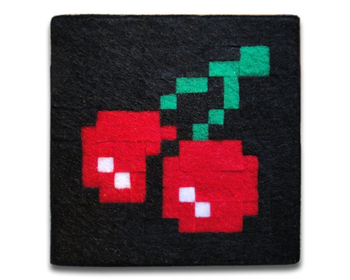 Pellet Eater Cherries Bonus, 4 x 4 Felt Collage