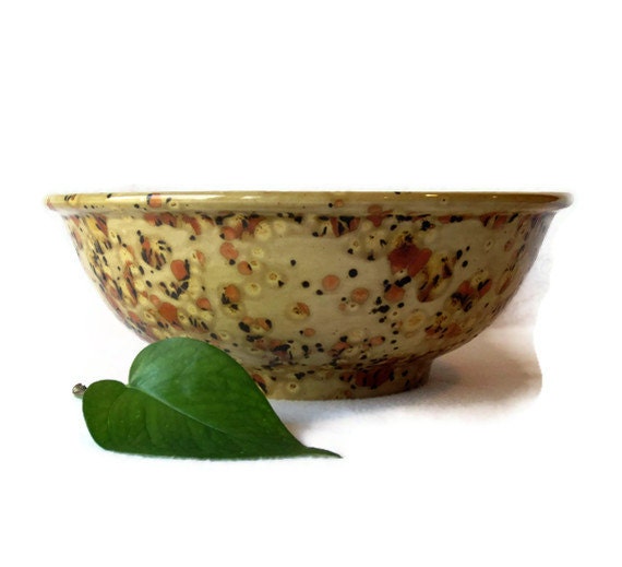 Hand Painted Ceramic Bowl in Golden Brown and Rust