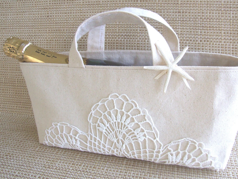Beach Wedding Basket with vintage crocheted doily