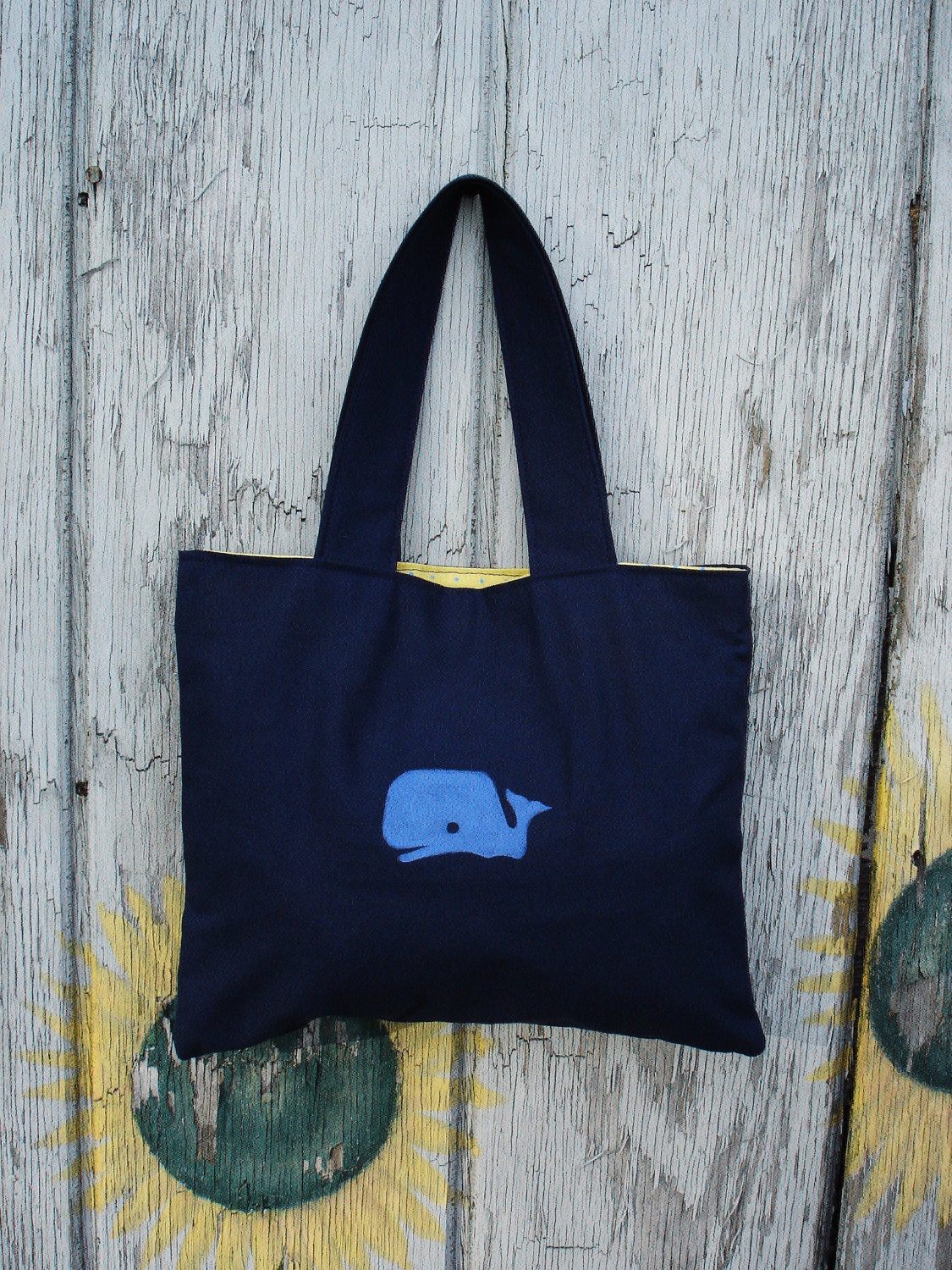 Hand Stamped Blue Whale Mini Tote Bag by SBMathieu