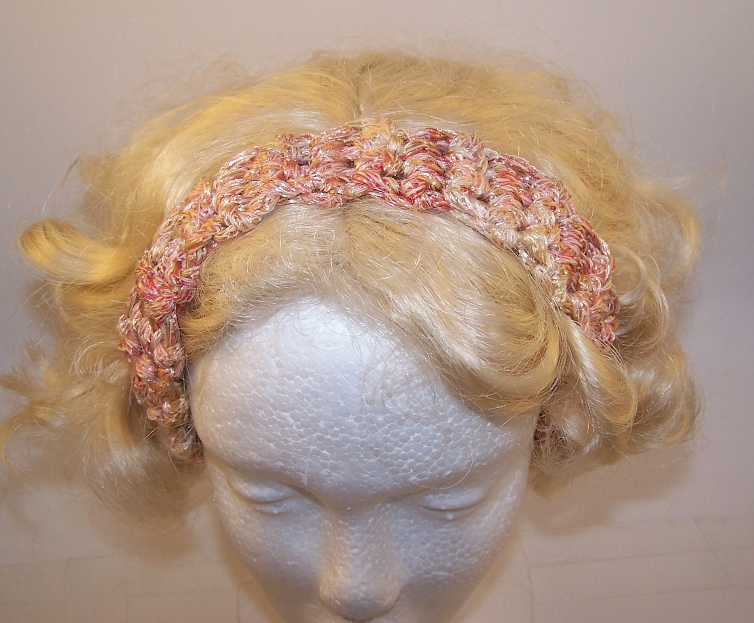 Hairband, Crochet Headband, Hair Accessory, Cream Pink Multicolor Headband,  Women, Teen Girls