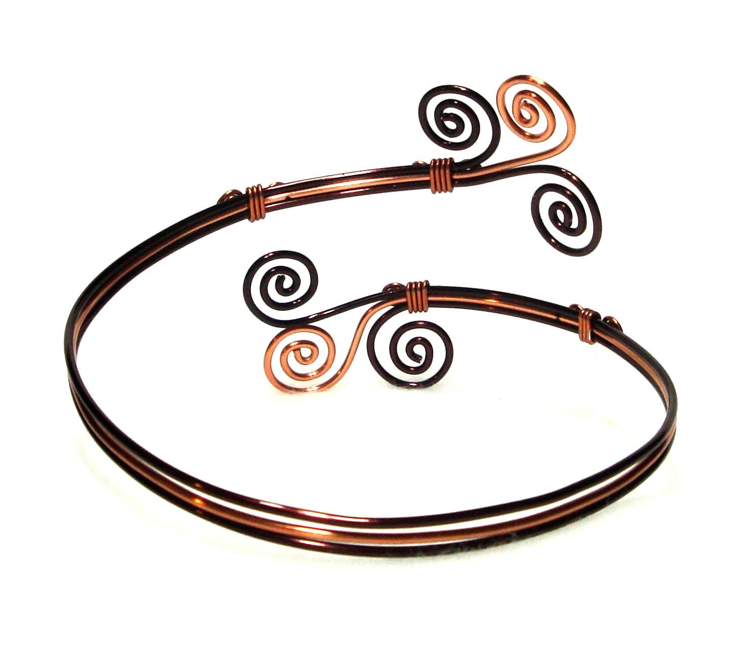 Arm Band, Cuff Bracelet, Brown and Copper Aluminum Wire