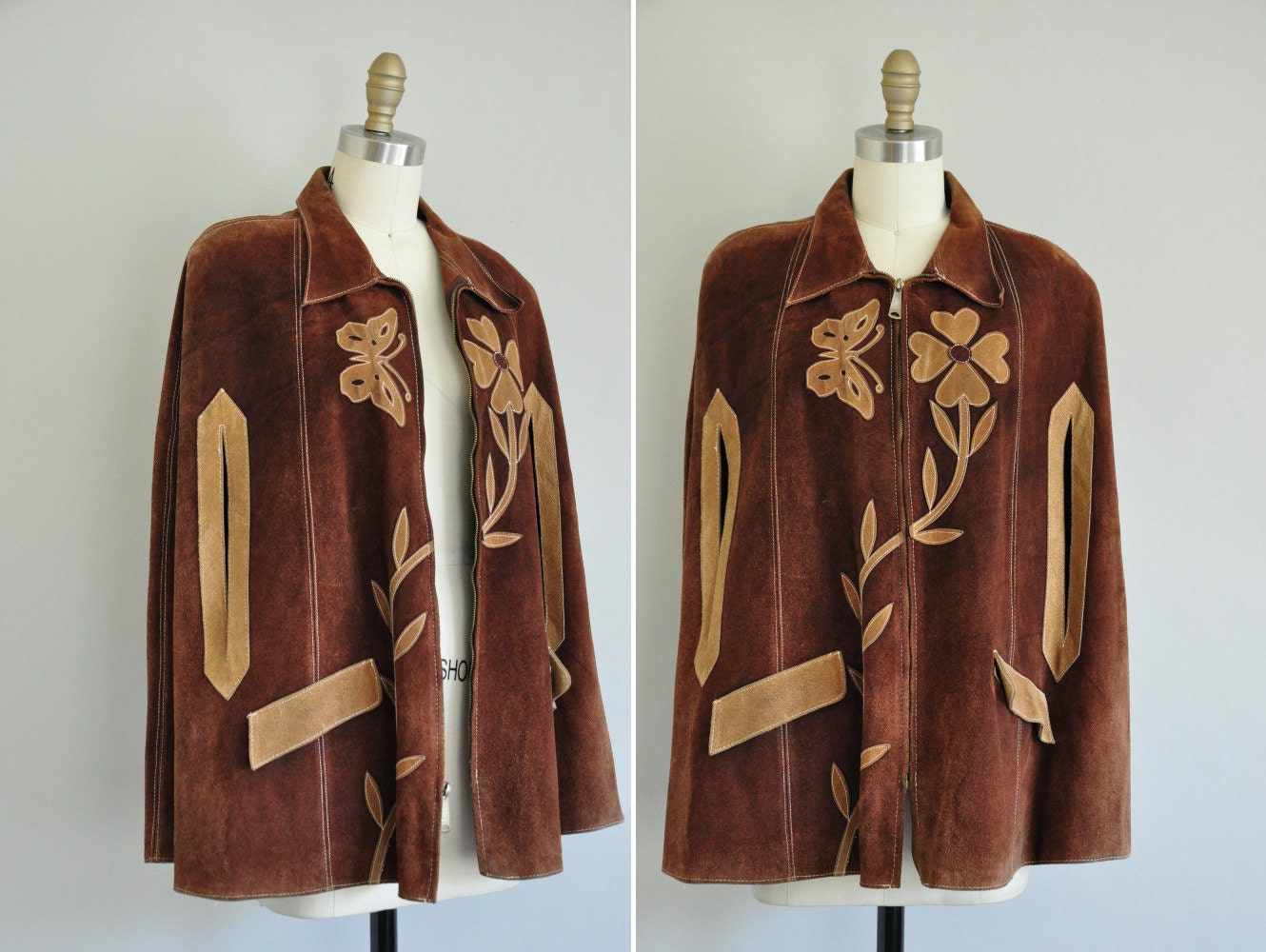 vintage 60s leather cape / 1960s rare leather suede caplet / Summer Festivals