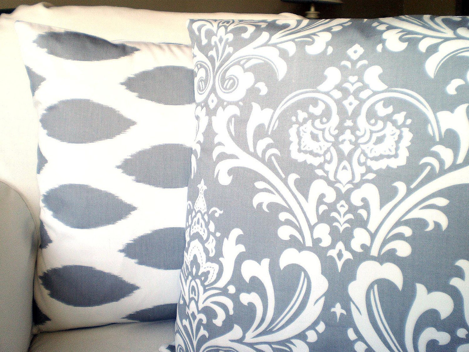 Pillows Decorative Pillows Accent Pillows Throw Pillow Cushion Covers Gray White Damask Oval Ikat Chipper BOTH SIDES - Combo Set 16 x 16